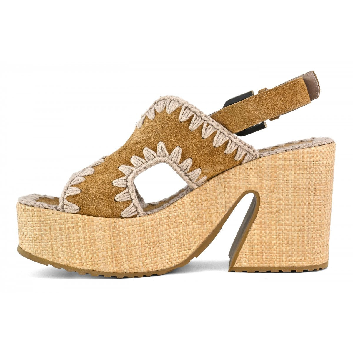 MOU Raffia Platform Cognac/Antique Gold Buckle