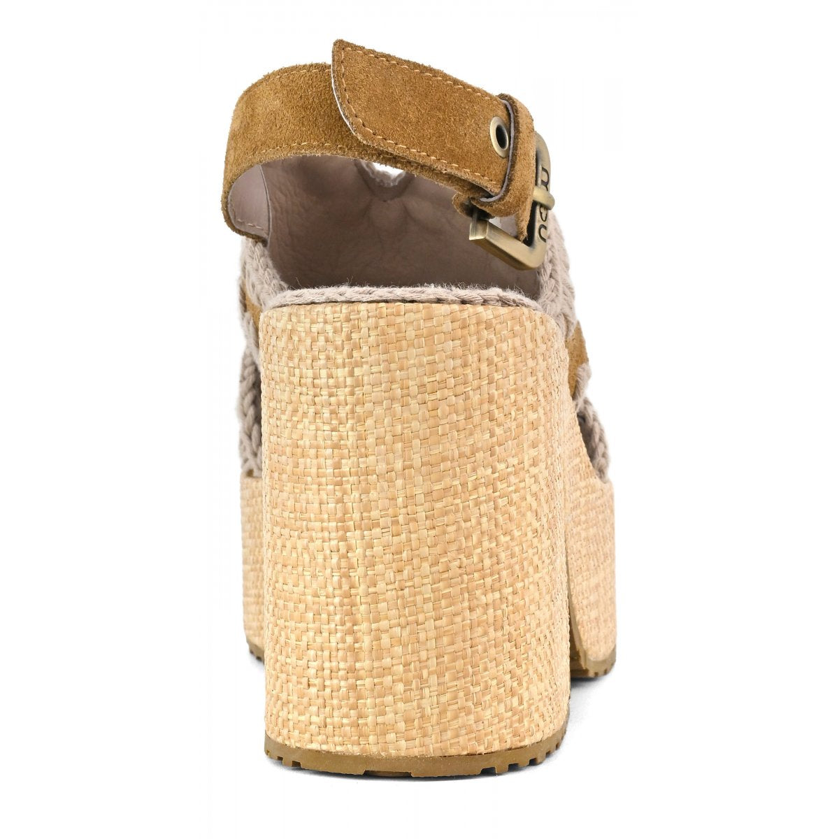 MOU Raffia Platform Cognac/Antique Gold Buckle