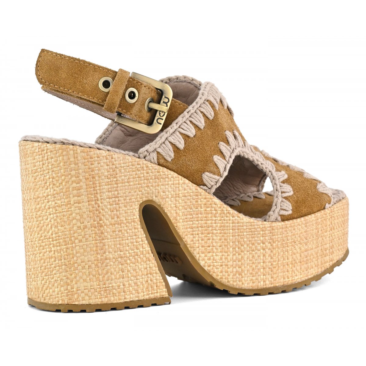 MOU Raffia Platform Cognac/Antique Gold Buckle