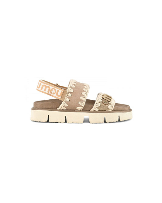 MOU Bio sandal suede & leather logo metallic lizard gold
