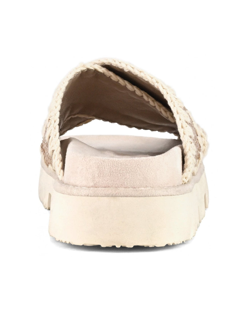 MOU Criss-cross bio sandal sequins microsequins natural