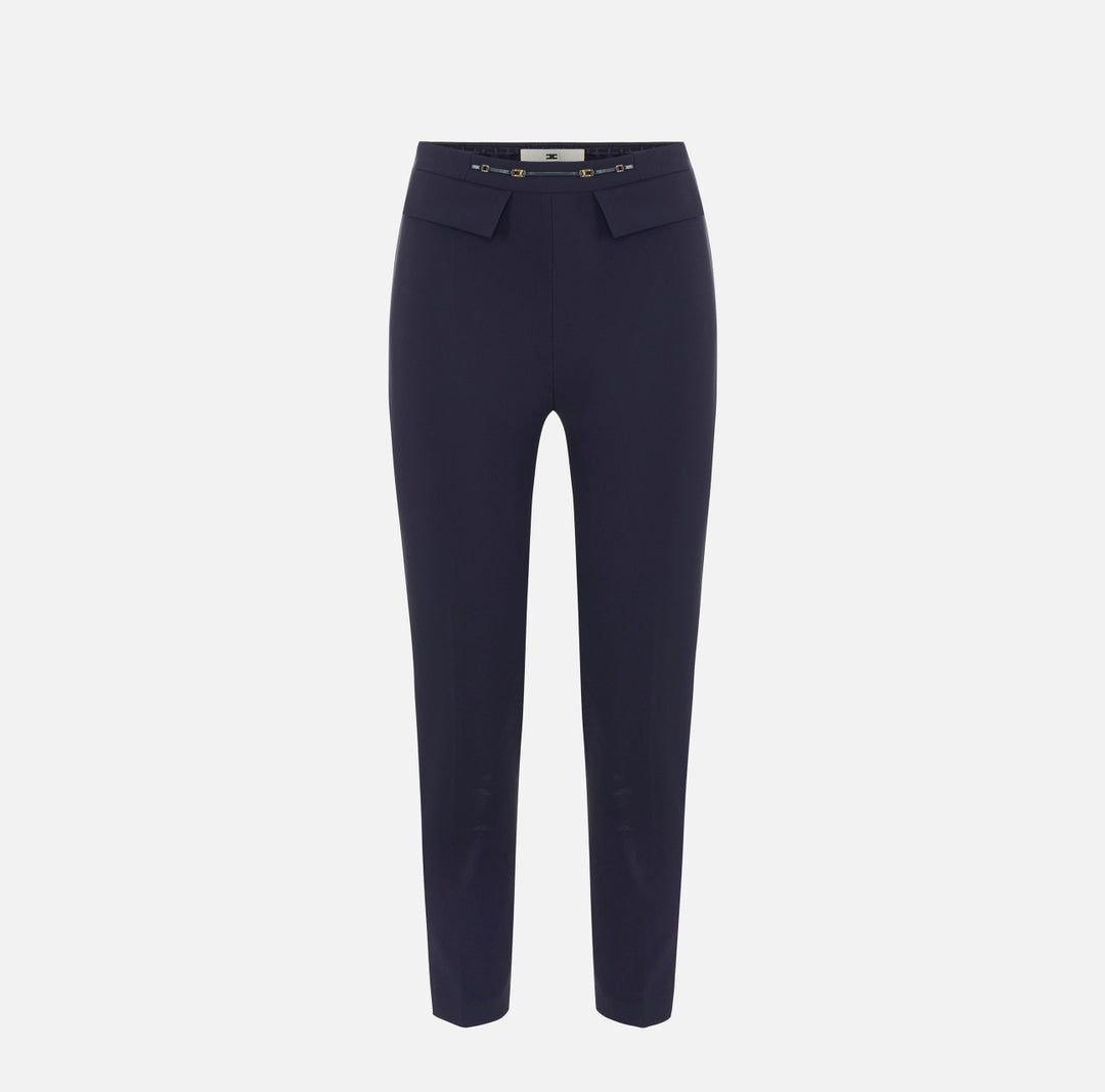 ELISABETTA FRANCHI Pantaloni in doppio crêpe stretch PA19566E2 Blu Notte