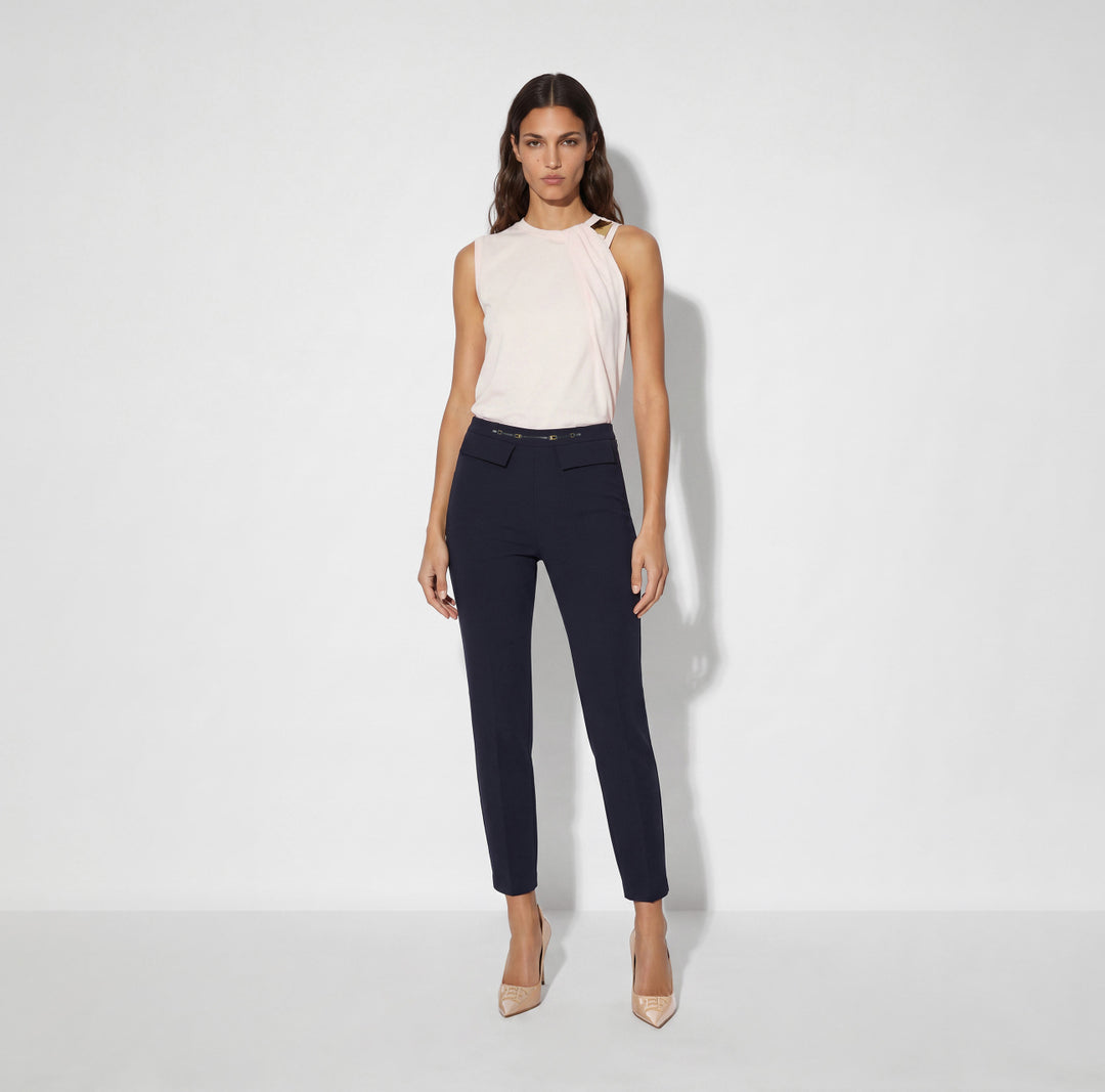 ELISABETTA FRANCHI Pantaloni in doppio crêpe stretch PA19566E2 Blu Notte