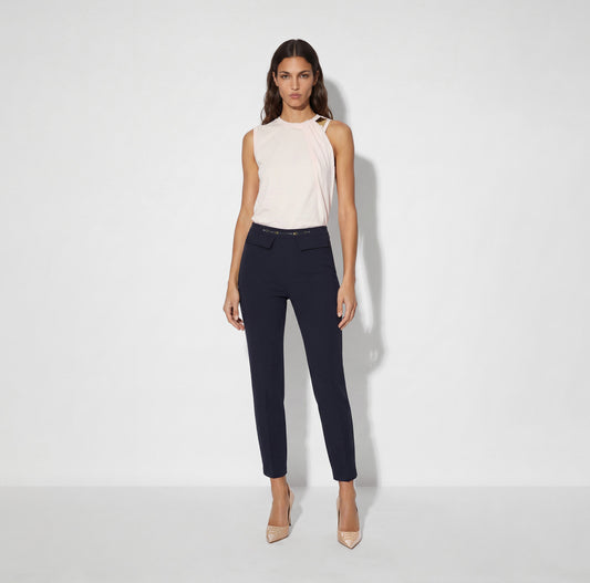 ELISABETTA FRANCHI Pantaloni in doppio crêpe stretch PA19566E2 Blu Notte