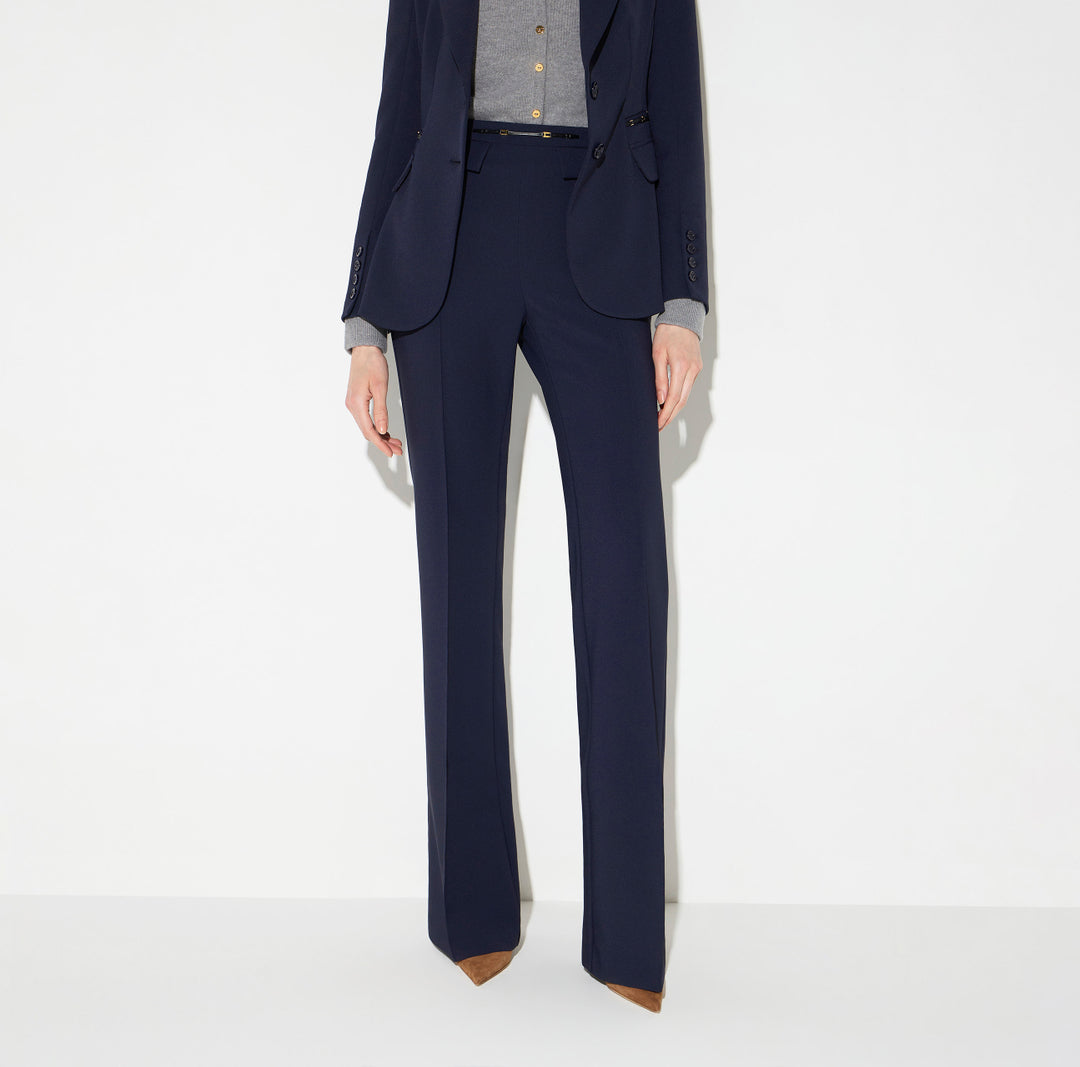 ELISABETTA FRANCHI Pantaloni in doppio crêpe stretch PA19666E2 Blu Notte