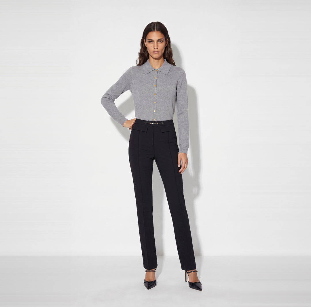 ELISABETTA FRANCHI Pantaloni in doppio crêpe stretch PA19666E2 Nero