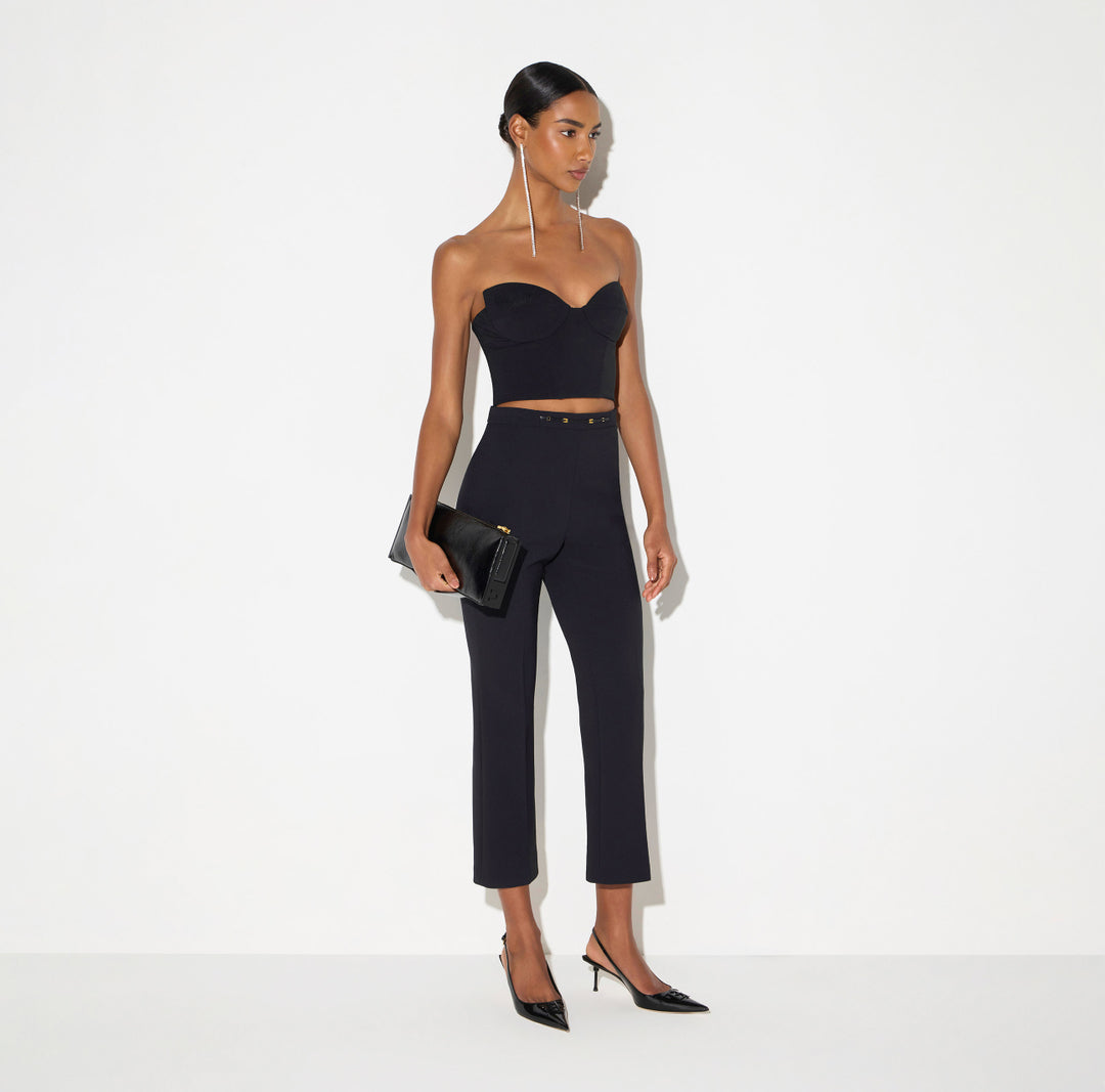 ELISABETTA FRANCHI Pantaloni in doppio crêpe stretch con dettaglio gioiello PA19866E2 Nero