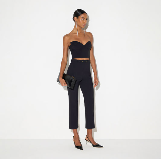 ELISABETTA FRANCHI Pantaloni in doppio crêpe stretch con dettaglio gioiello PA19866E2 Nero