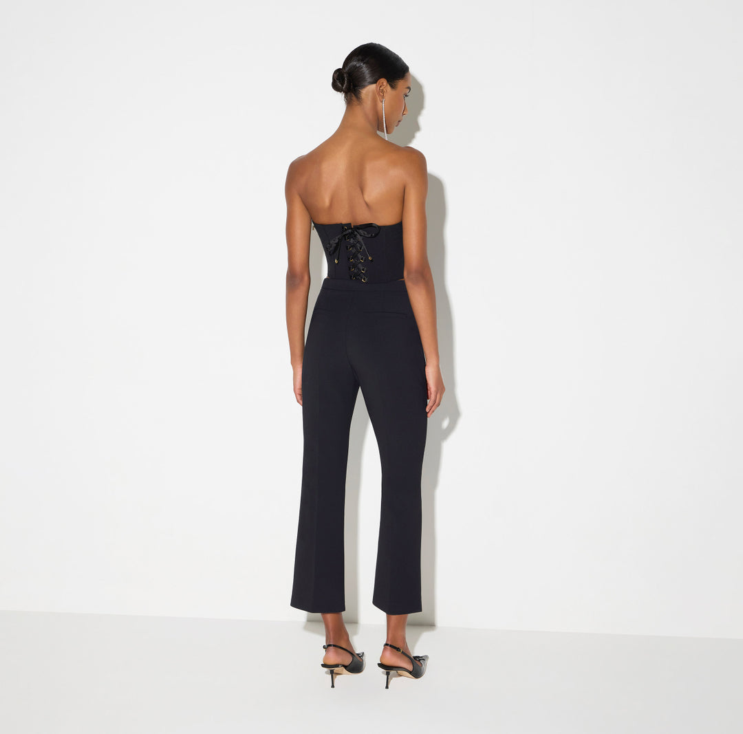 ELISABETTA FRANCHI Pantaloni in doppio crêpe stretch con dettaglio gioiello PA19866E2 Nero