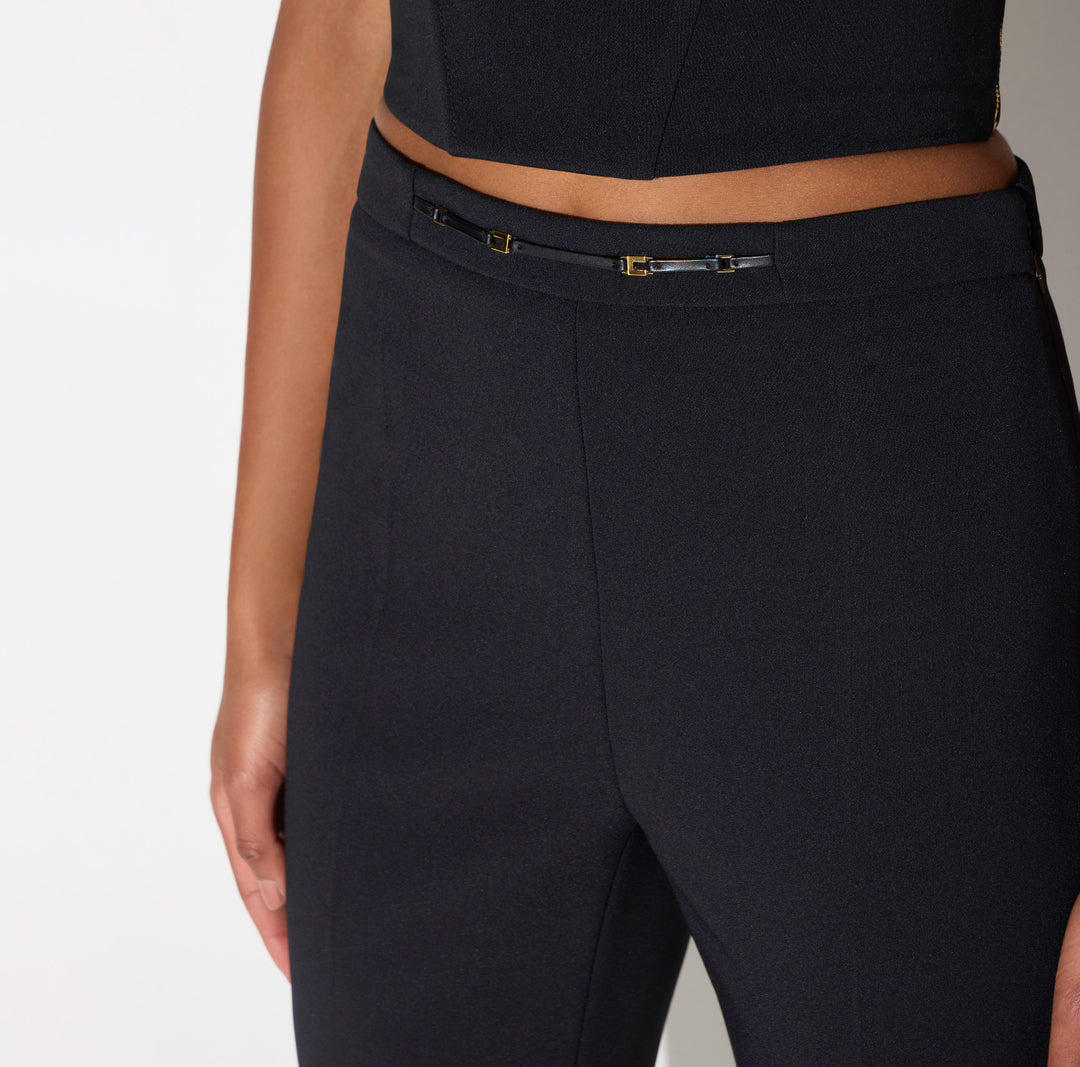 ELISABETTA FRANCHI Pantaloni in doppio crêpe stretch con dettaglio gioiello PA19866E2 Nero