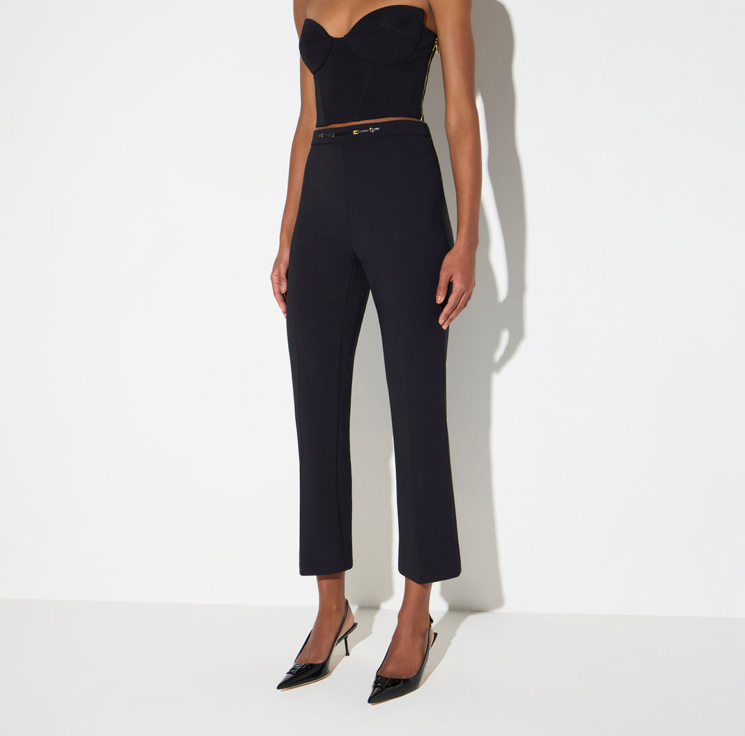 ELISABETTA FRANCHI Pantaloni in doppio crêpe stretch con dettaglio gioiello PA19866E2 Nero