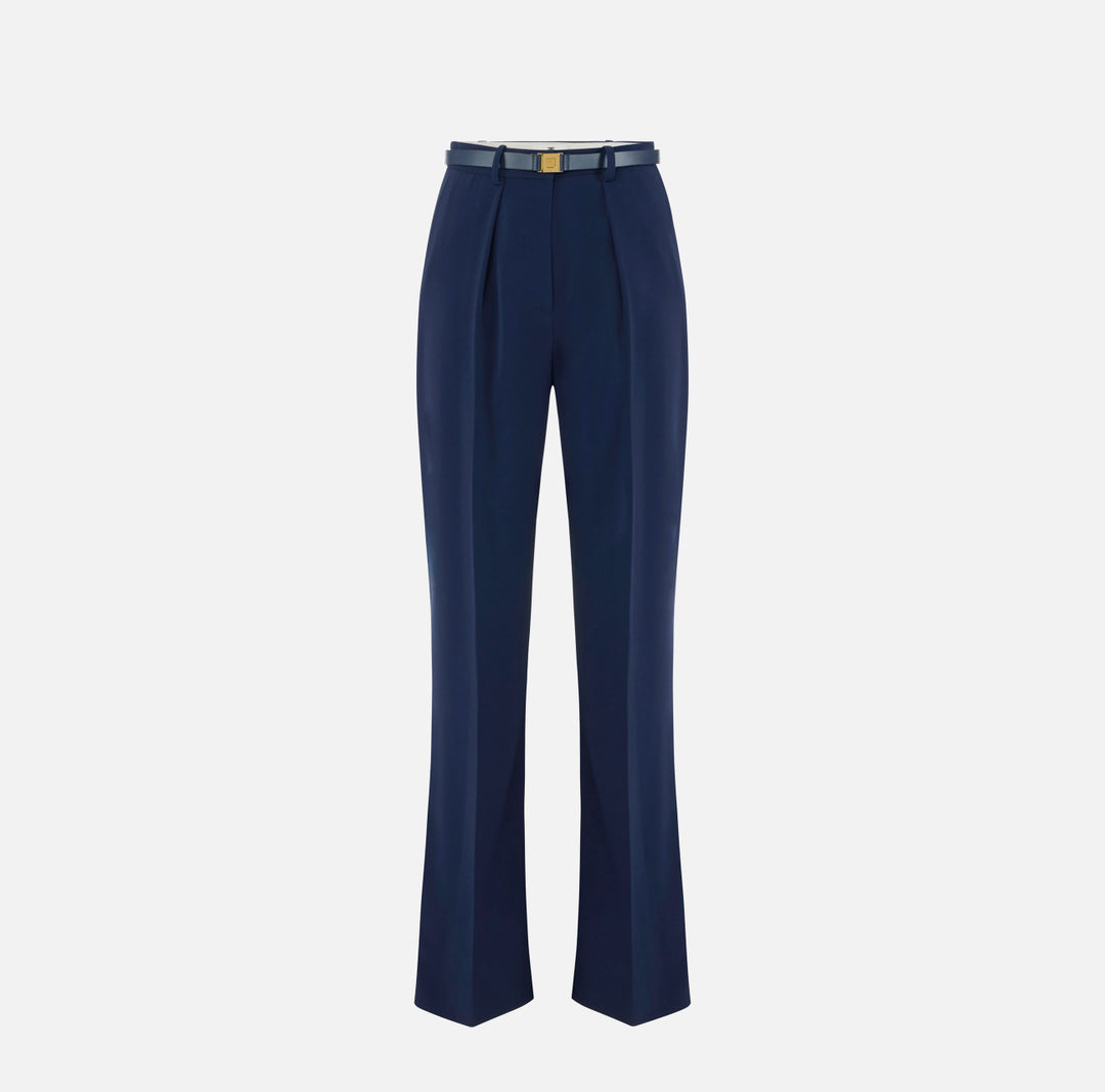 ELISABETTA FRANCHI Pantaloni in crêpe leggero con cintura PA20766E2 Blu Notte