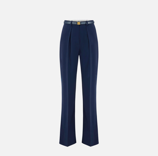ELISABETTA FRANCHI Pantaloni in crêpe leggero con cintura PA20766E2 Blu Notte
