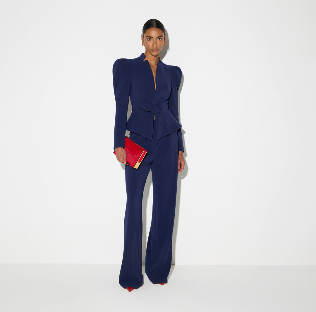 ELISABETTA FRANCHI Pantaloni in crêpe leggero con cintura PA20766E2 Blu Notte