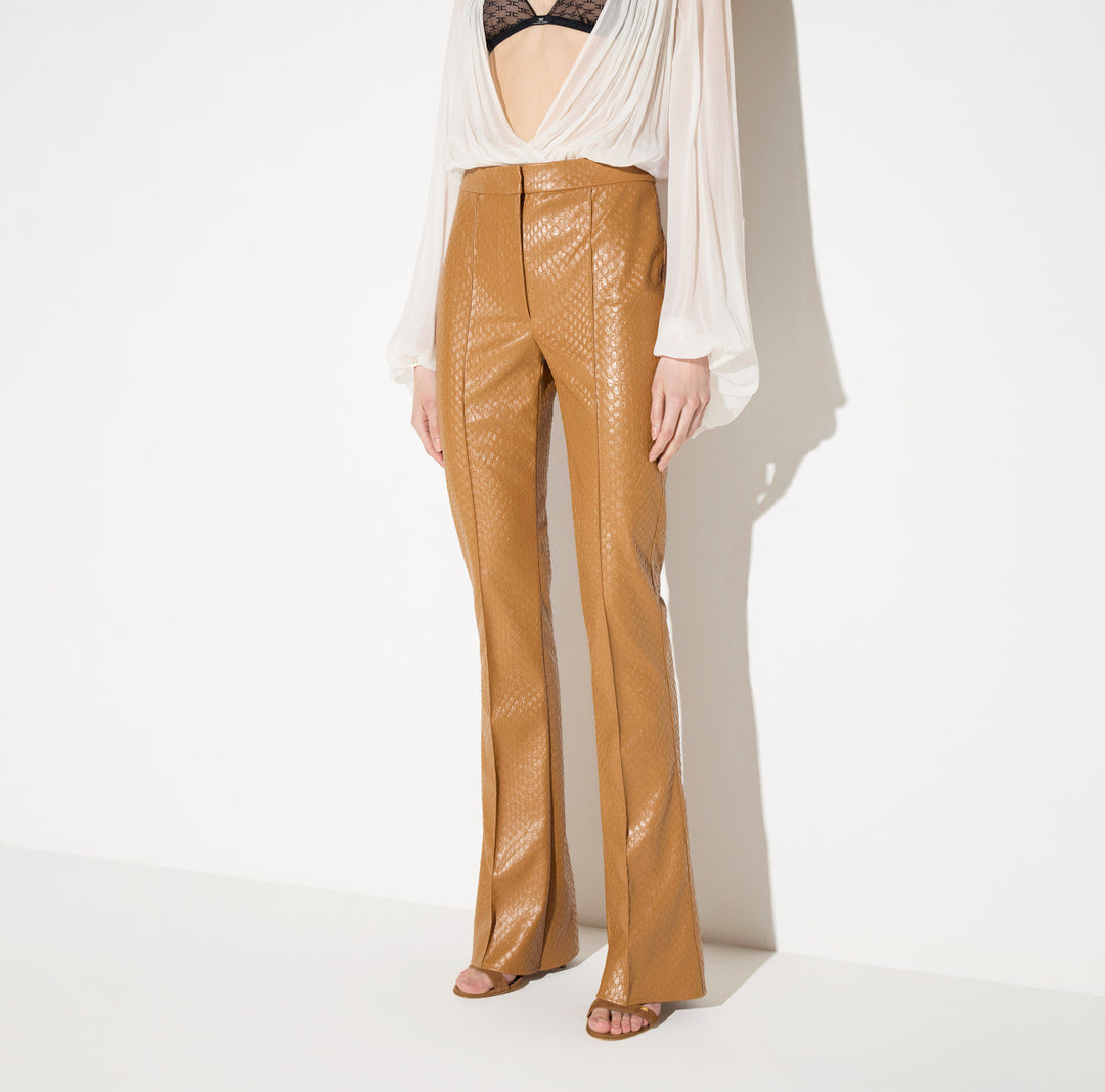 ELISABETTA FRANCHI Pantaloni con trama a squame PA22567E2 Daino