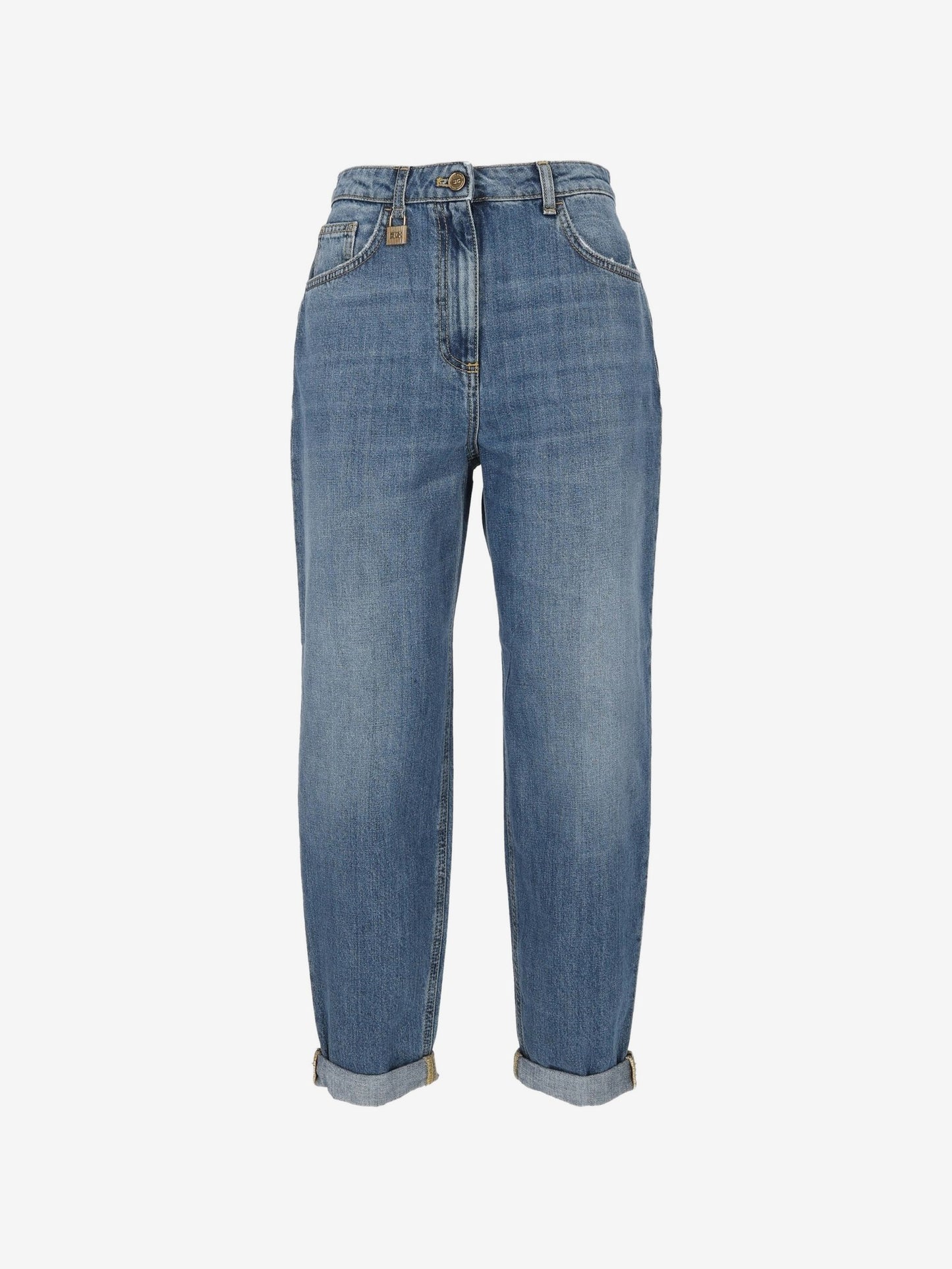 ELISABETTA FRANCHI Jeans Boyfriend con Risvolto e Placca Logo PJ14D66E2 Blue Vintage