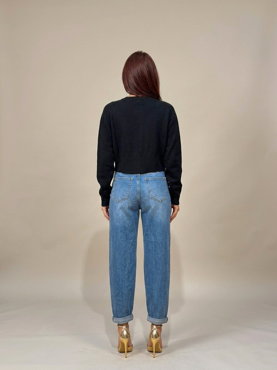 ELISABETTA FRANCHI Jeans Boyfriend con Risvolto e Placca Logo PJ14D66E2 Blue Vintage