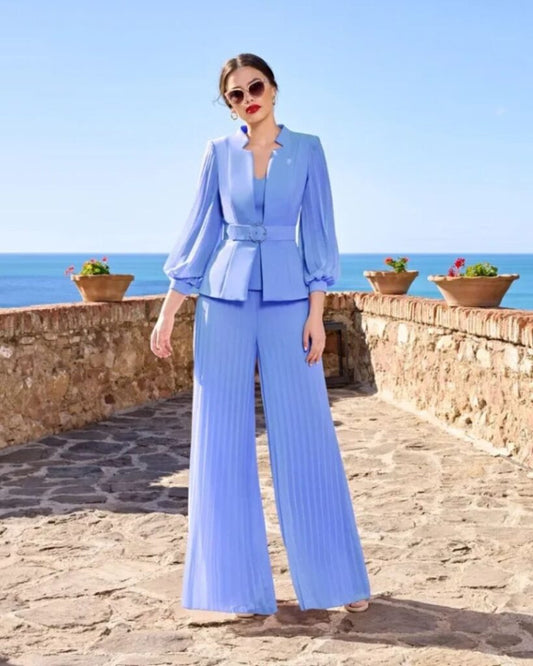 SONIA PENA Completo Giacca cintura, top e pantaloni 0063 Azzurro