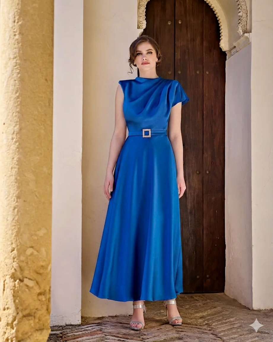 SONIA PENA Abito midi con cintura 21260010 Azzurro