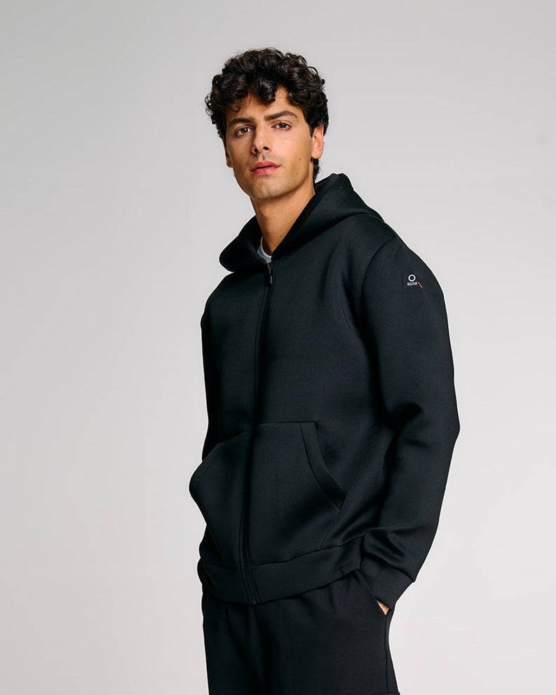 SUNS Felpa Uomo Marzio Scuba con cappuccio e full zip MFS63019U Black