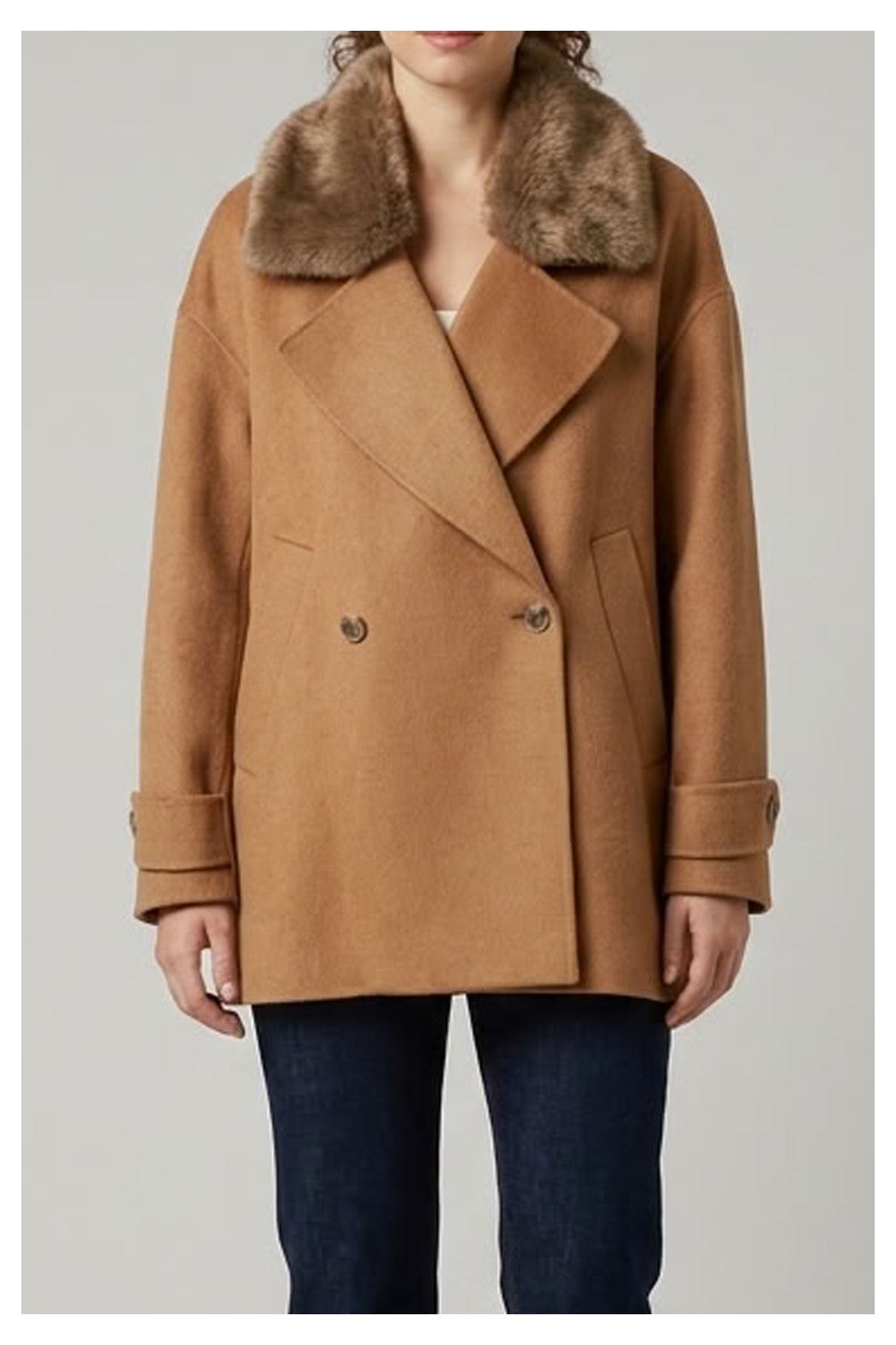 VICOLO Cappotto collo Pelliccia TAC0019 Cammello