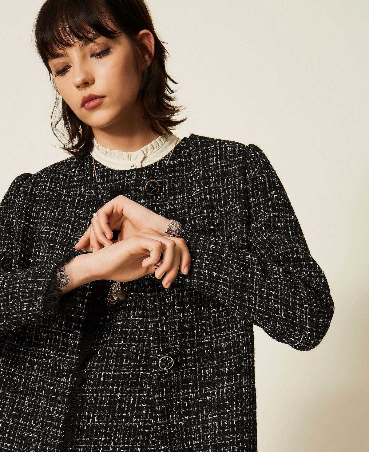 TWINSET Cappotto boucle in tulle plumetis 262TP2085 Boucle Nero Giglio