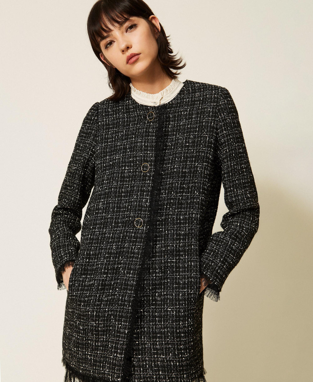 TWINSET Cappotto boucle in tulle plumetis 262TP2085 Boucle Nero Giglio