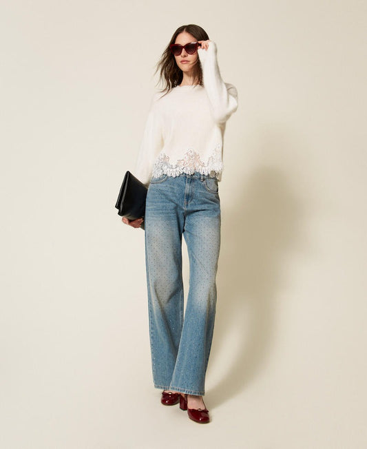 TWINSET Jeans Donna con Brillantini 252TT2270 Denim Blu