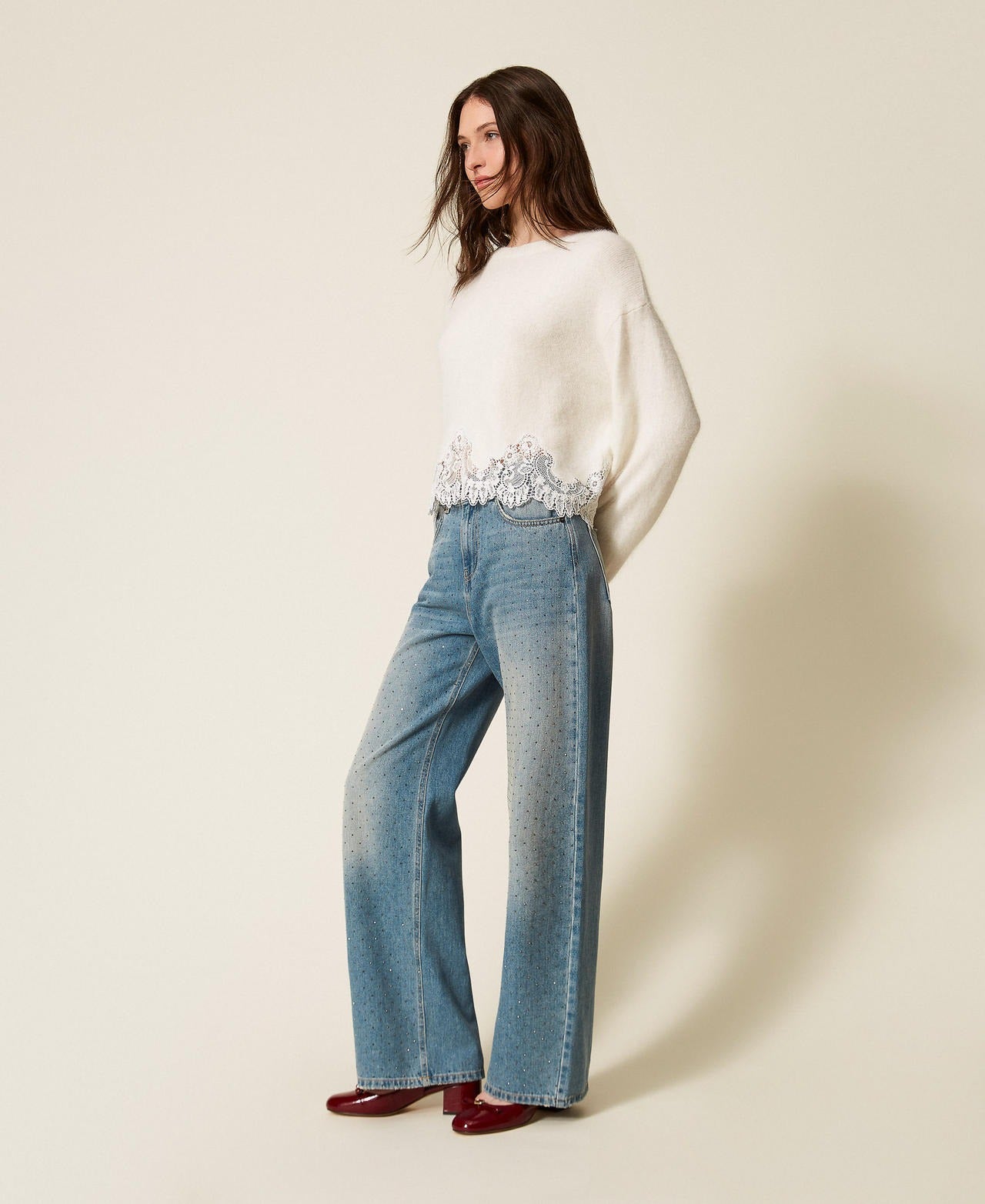 TWINSET Jeans Donna con Brillantini 252TT2270 Denim Blu