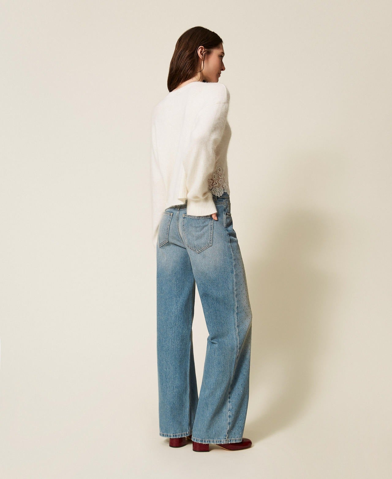 TWINSET Jeans Donna con Brillantini 252TT2270 Denim Blu