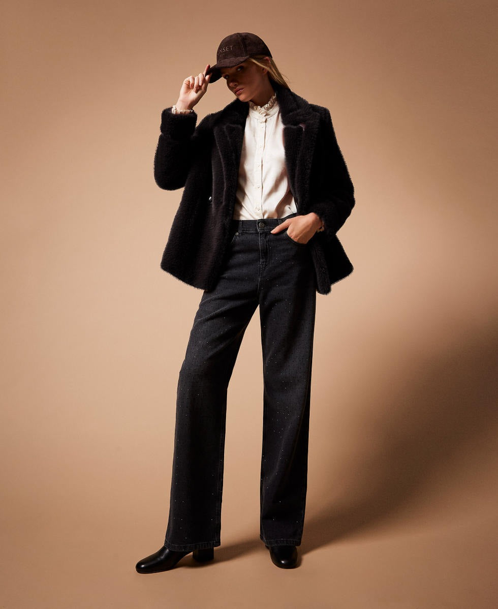 TWINSET Jeans Donna con Brillantini 252TT2271 Denim Nero