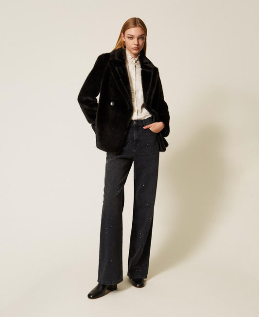TWINSET Jeans Donna con Brillantini 252TT2271 Denim Nero
