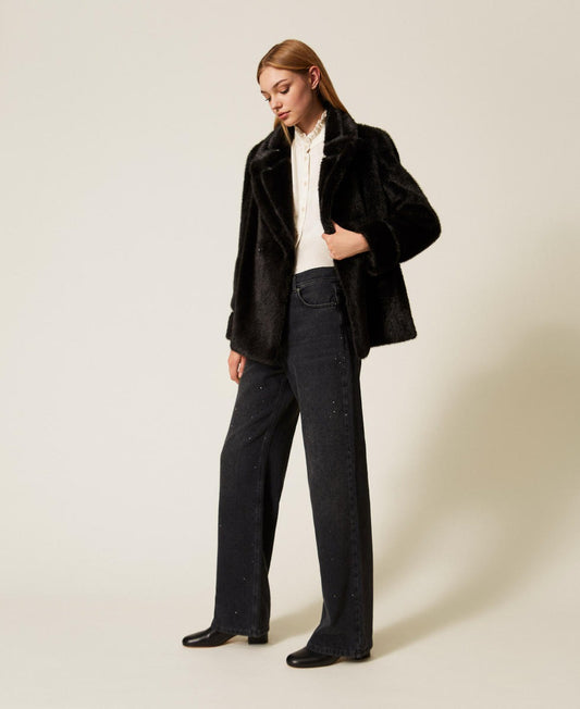 TWINSET Jeans Donna con Brillantini 252TT2271 Denim Nero