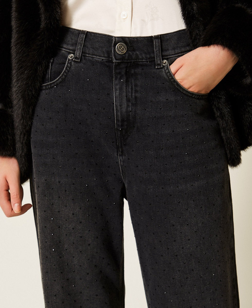 TWINSET Jeans Donna con Brillantini 252TT2271 Denim Nero