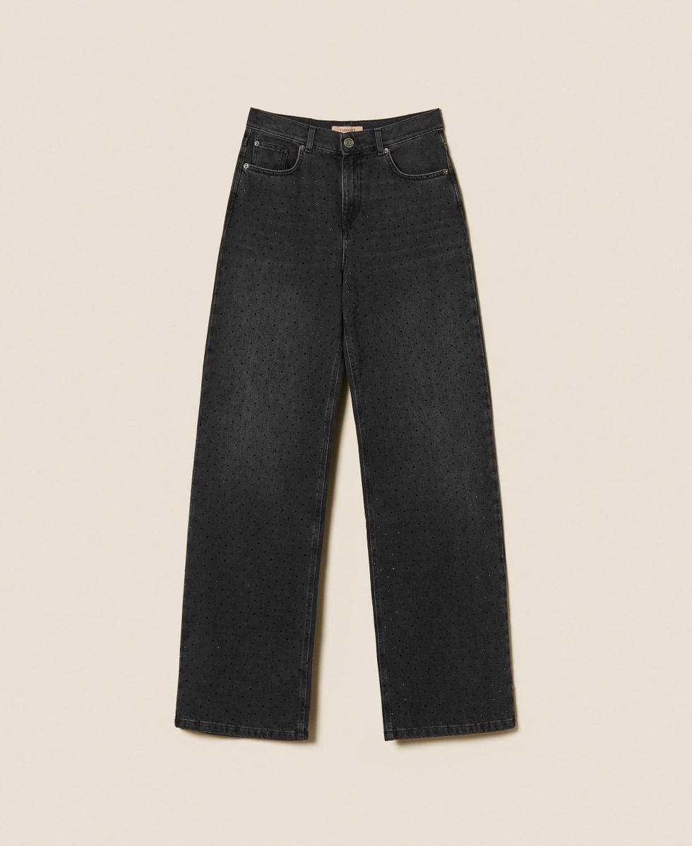 TWINSET Jeans Donna con Brillantini 252TT2271 Denim Nero