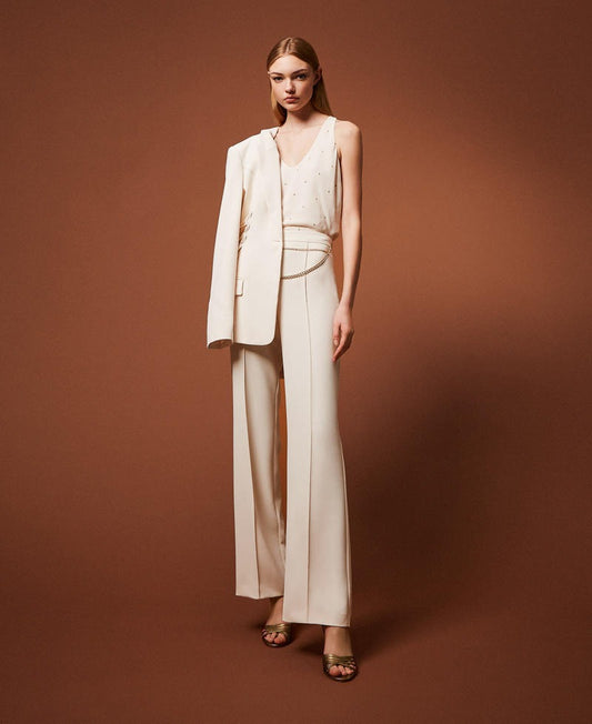 TWINSET Pantaloni Donna in crêpe cady con cintura 252TP2281 Madreperla