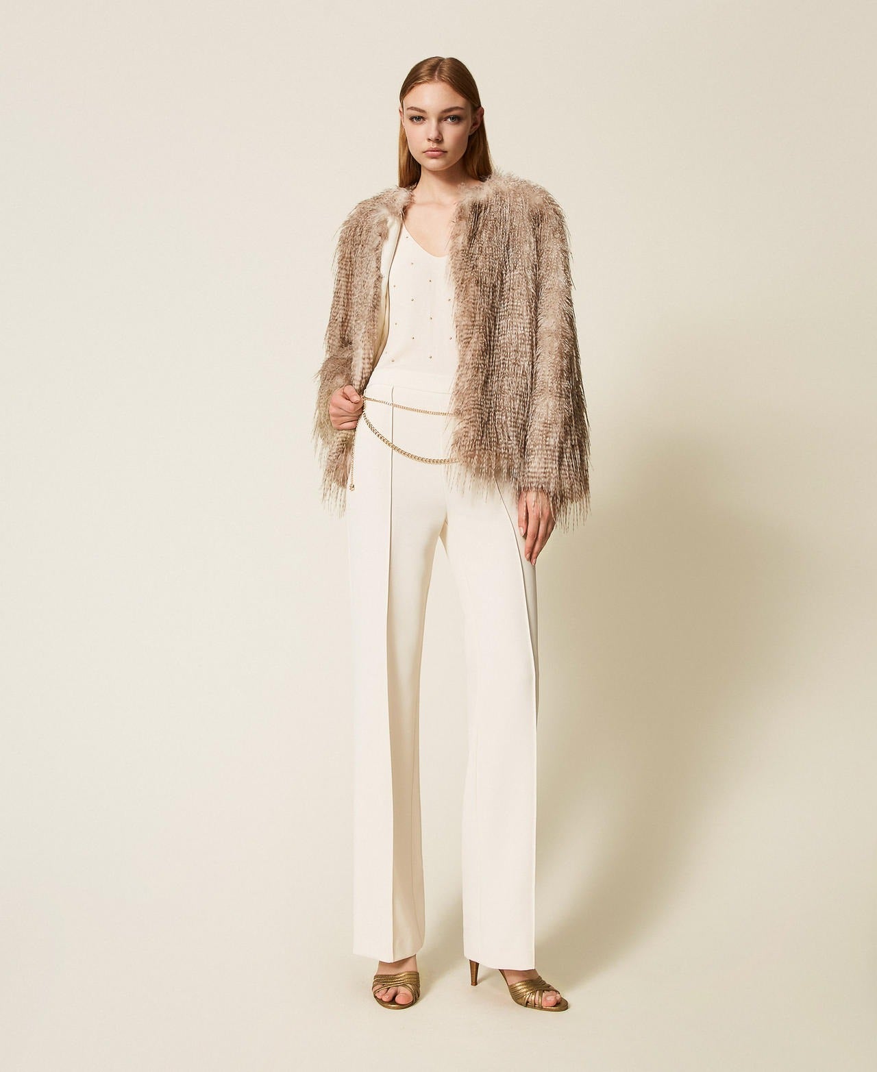 TWINSET Pantaloni Donna in crêpe cady con cintura 252TP2281 Madreperla