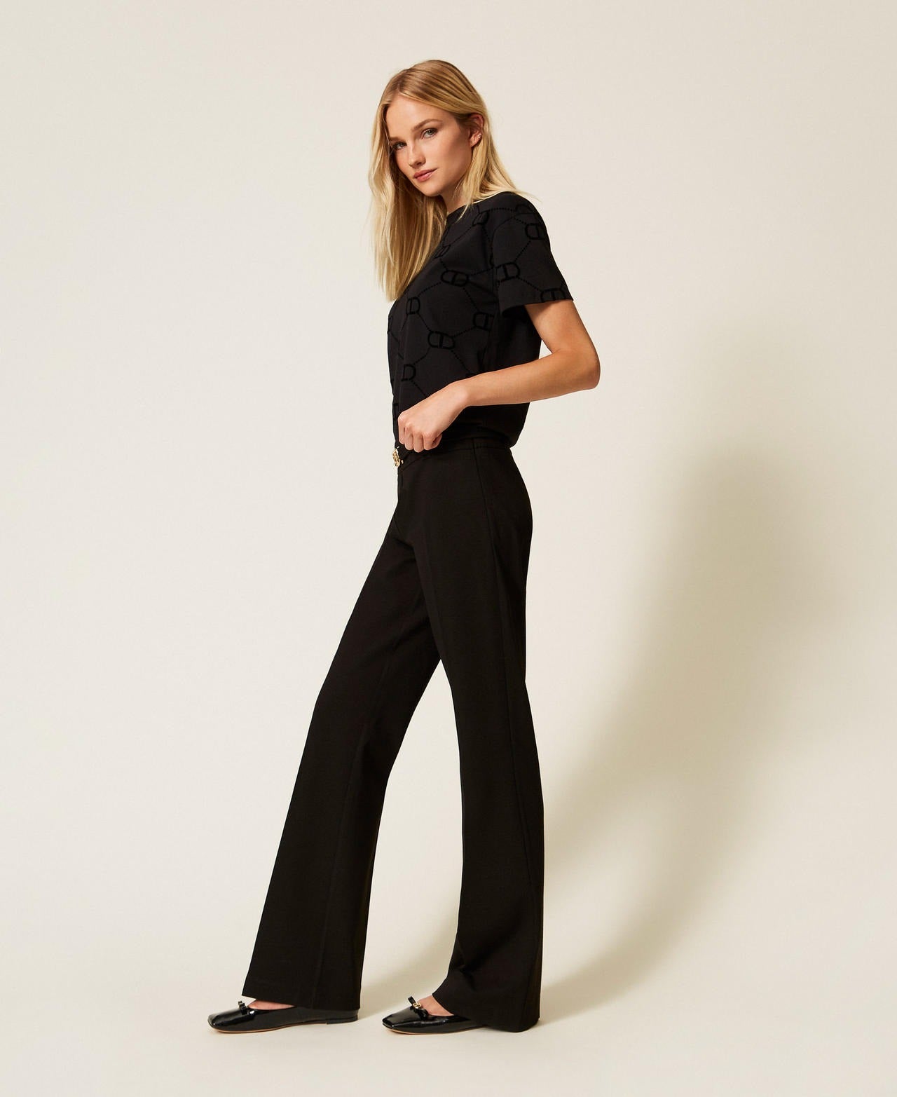 TWINSET Pantaloni Donna  flare con fibbia Oval T 252TP2602 Nero