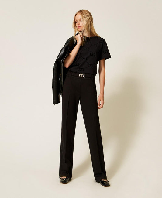 TWINSET Pantaloni Donna  flare con fibbia Oval T 252TP2602 Nero