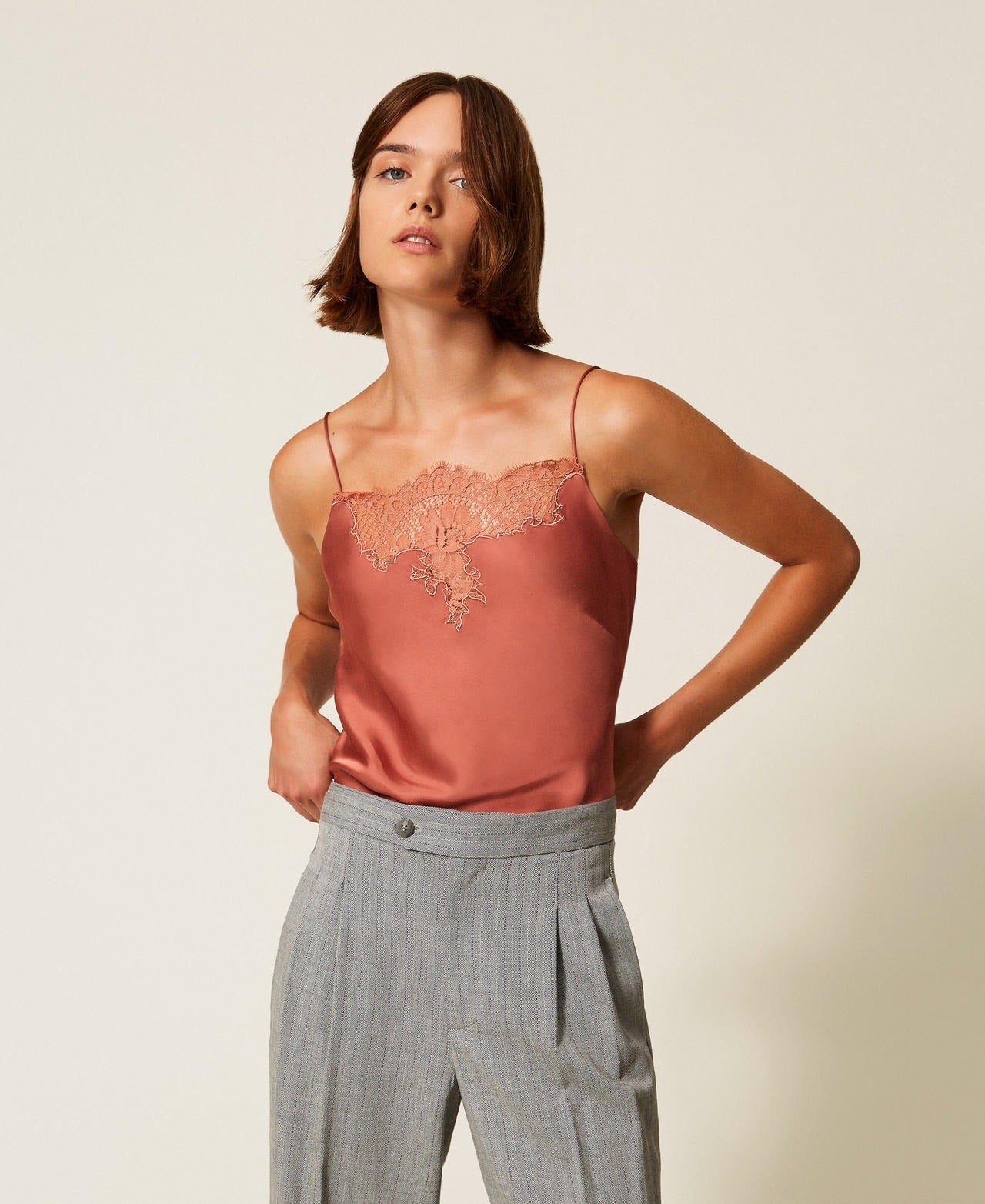 TWINSET Top Donna  in raso e pizzo
252TP2391 Ruggine