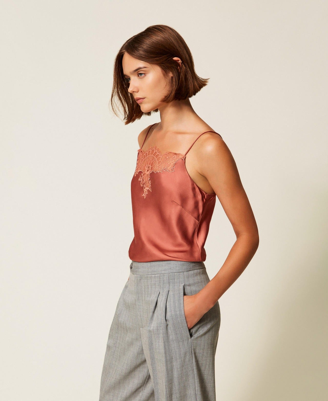 TWINSET Top Donna  in raso e pizzo
252TP2391 Ruggine