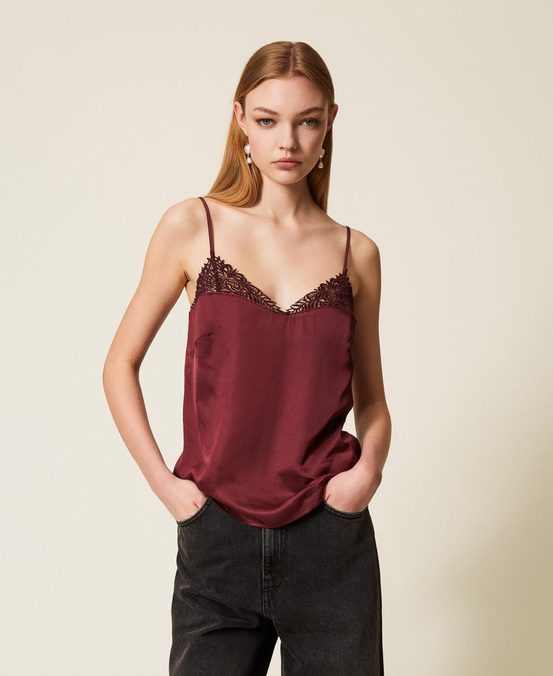 TWINSET Top Donna  in raso e pizzo
252TP2481 Winetasting