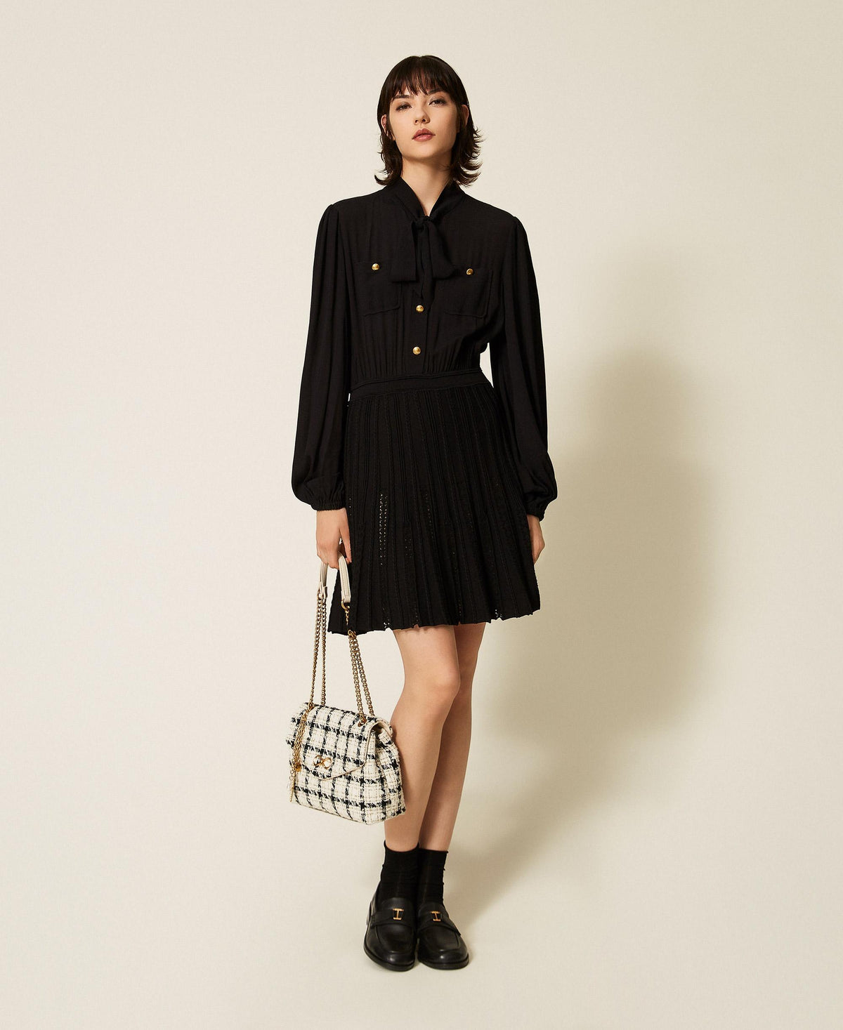 TWINSET Abito corto con gonna in maglia 262TP3081 Nero