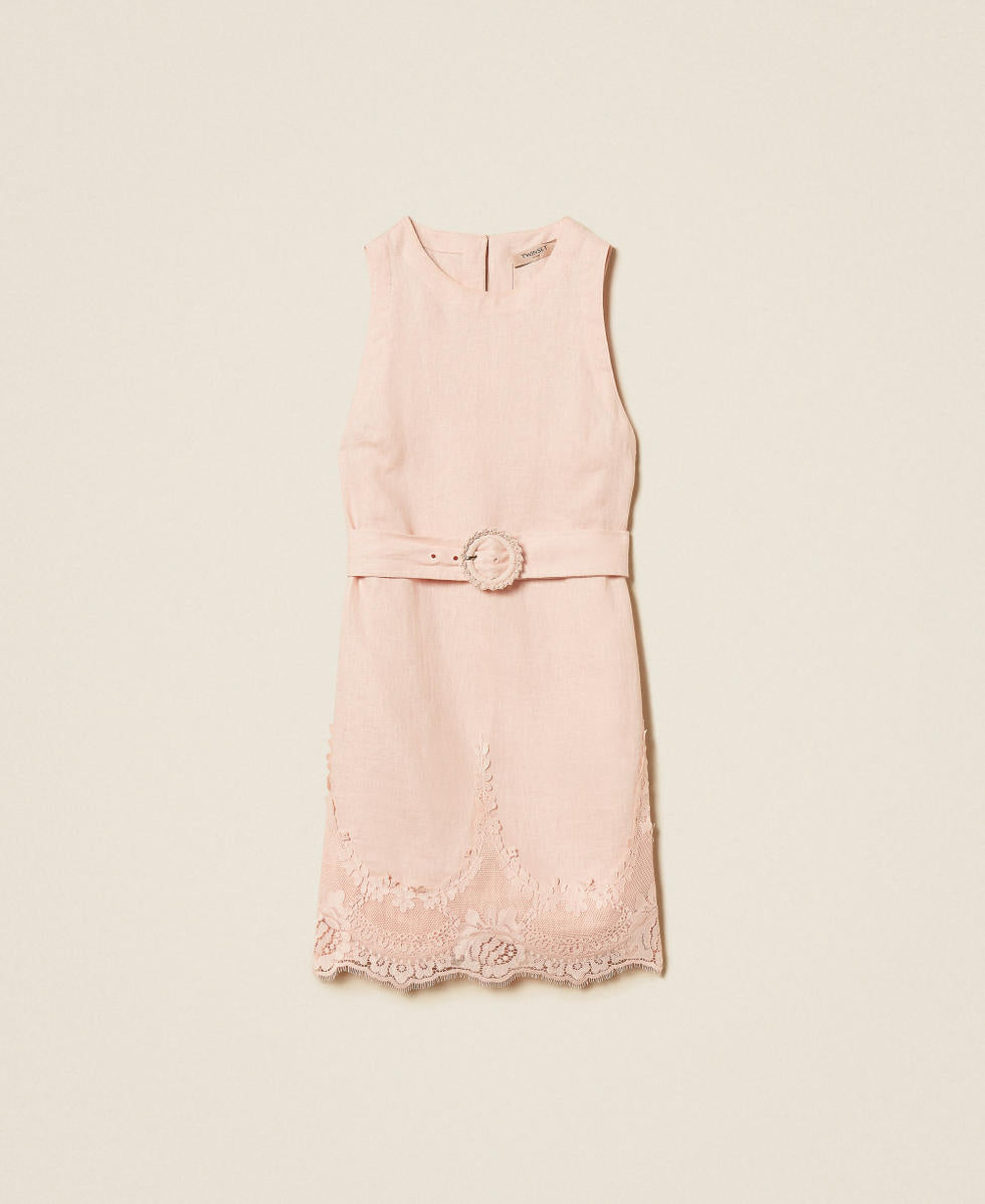TWINSET Abito corto in pizzo con cintura 261TT2180 Pearl Rose