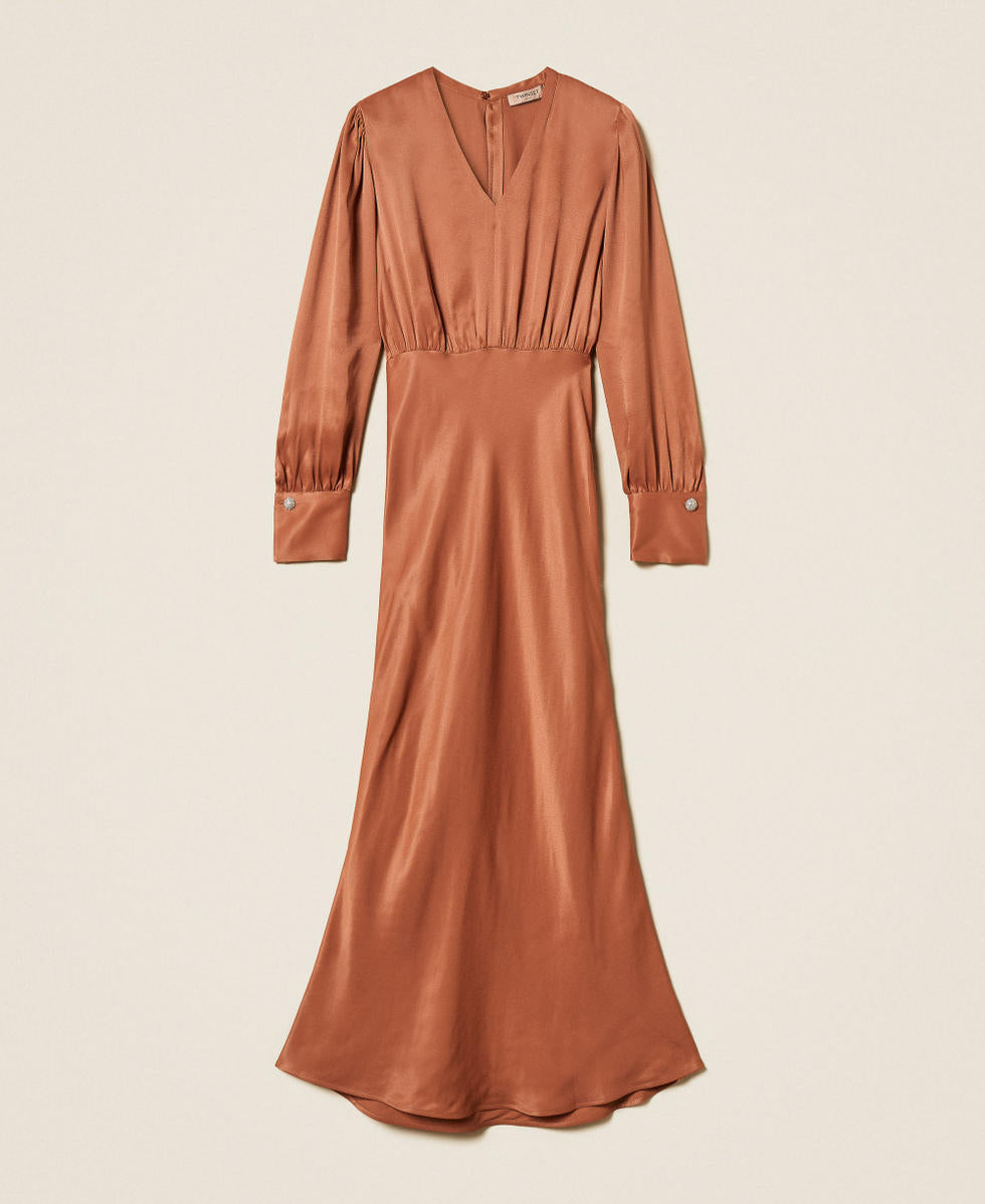 TWINSET Abito lungo con arriccio 261TP2761 Mocha Mousse