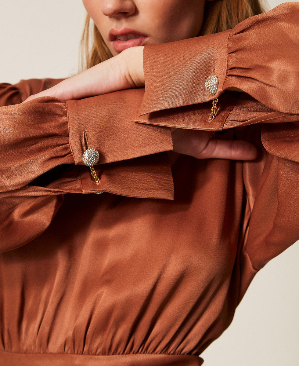 TWINSET Abito lungo con arriccio 261TP2761 Mocha Mousse