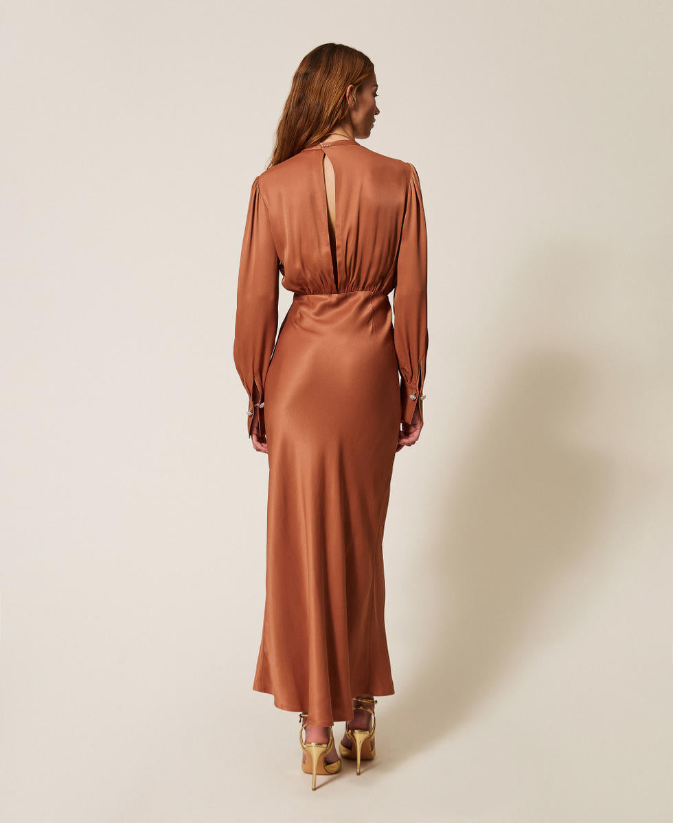 TWINSET Abito lungo con arriccio 261TP2761 Mocha Mousse