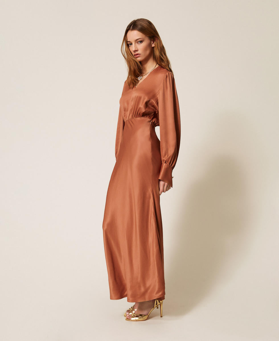TWINSET Abito lungo con arriccio 261TP2761 Mocha Mousse