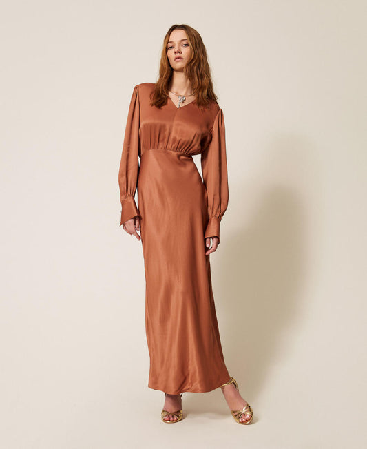 TWINSET Abito lungo con arriccio 261TP2761 Mocha Mousse