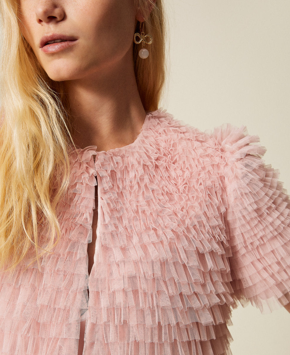 TWINSET Coprispalle con balze in tulle 261TP2573 Rosa Danza